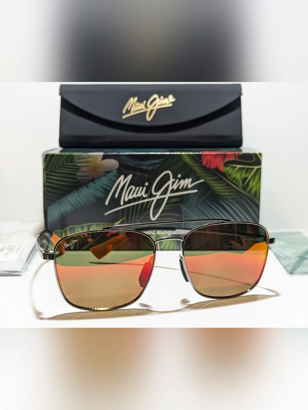 NEW Maui Jim Piwai Asian Fit Ruthenium Polarized Hawaii Lava Sunglasses RM645-17